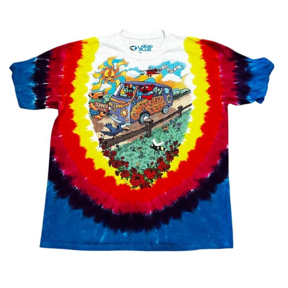 Vintage 1999 Grateful Dead Summer Tour Tie Dye Graphic T-Shirt XL Liquid Blue